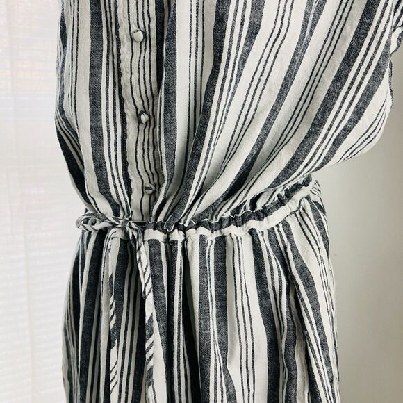 Time & Tru Gray & White Striped Linen Blend Breezy Button Down Dress - XL 16/18 - Picture 4 of 8